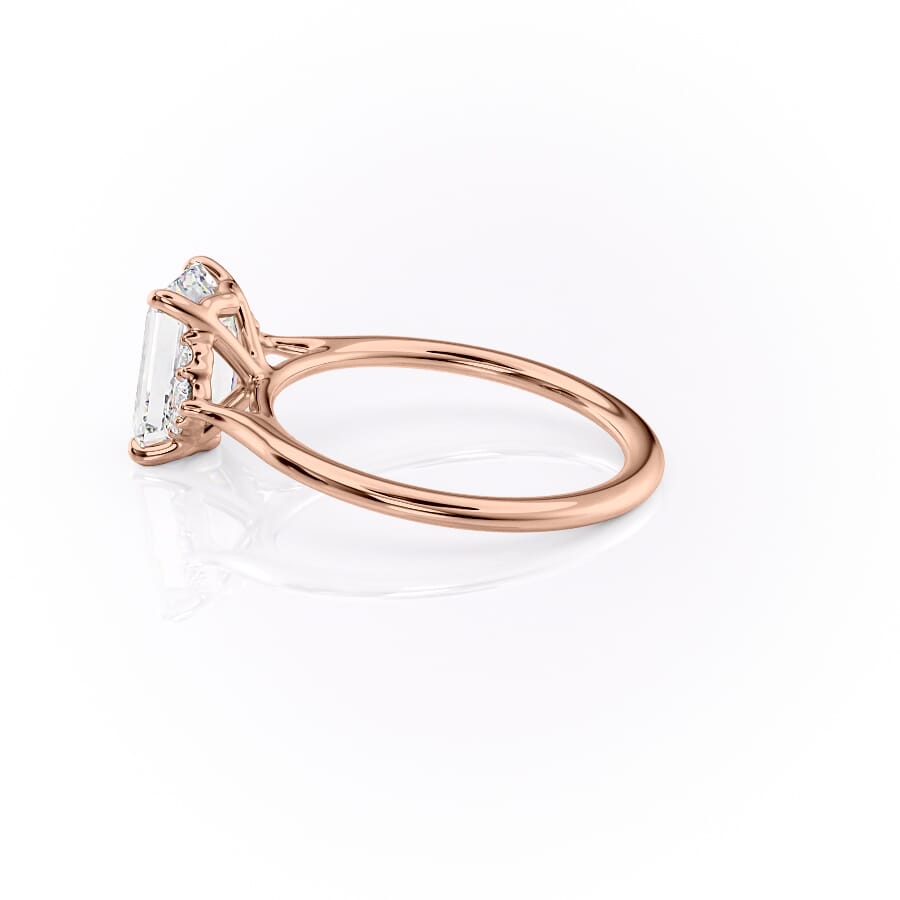 Eternal Prism 2 Carat VVS1 Lab-Grown Emerald Three Stone Engagement Ring in 18K Rose Gold Left View