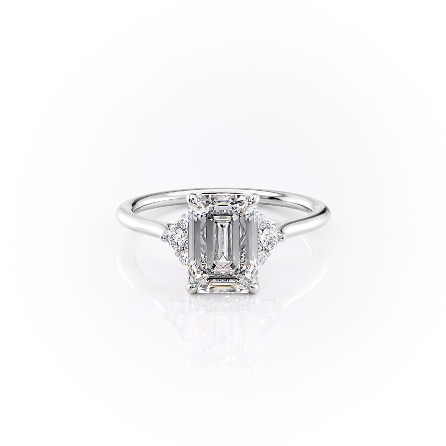 Eternal Prism 2 Carat VVS1 Lab-Grown Emerald Three Stone Engagement Ring in 18K White Gold Front View