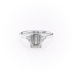 Eternal Prism 2 Carat VVS1 Lab-Grown Emerald Three Stone Engagement Ring in 18K White Gold Front View