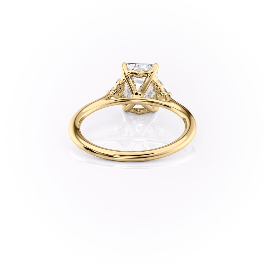 Eternal Prism 2 Carat VVS1 Lab-Grown Emerald Three Stone Engagement Ring in 18K Yellow Gold Back View