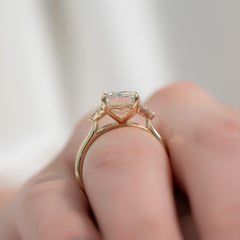 Eternal Prism 2 Carat VVS1 Lab-Grown Emerald Three Stone Engagement Ring in 18K Yellow Gold Finger Side View