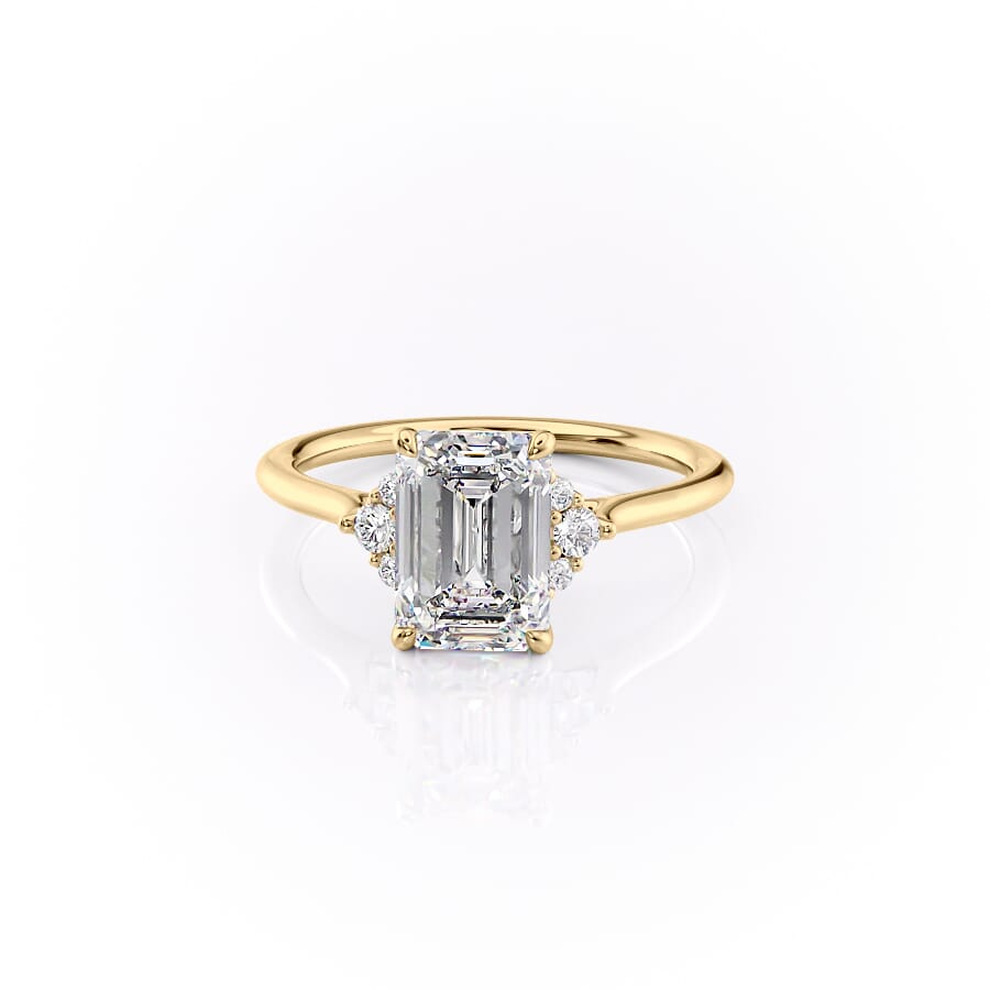 Eternal Prism 2 Carat VVS1 Lab-Grown Emerald Three Stone Engagement Ring in 18K Yellow Gold Front View