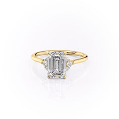 Eternal Prism 2 Carat VVS1 Lab-Grown Emerald Three Stone Engagement Ring in 18K Yellow Gold Front View