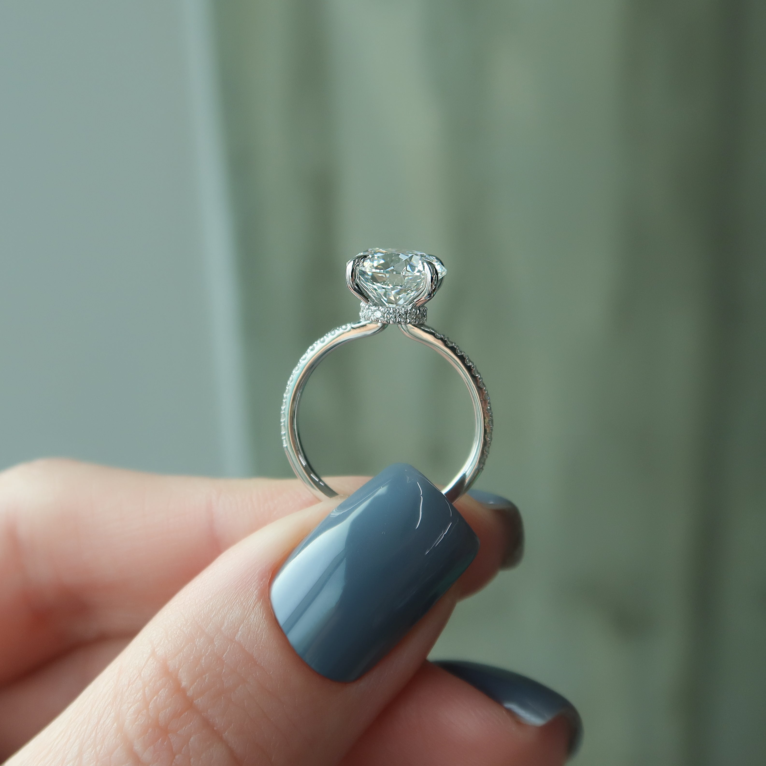 Eternal Spark 2.81 Carat VVS1 Lab-Grown Hidden Halo Pave Engagement Ring in 18K White Gold Hand View_1