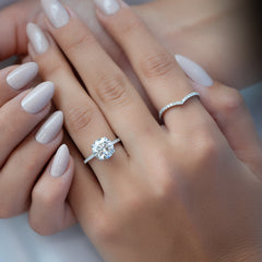 Eternal Spark 2.81 Carat VVS1 Lab-Grown Hidden Halo Pave Engagement Ring in 18K White Gold Hand View