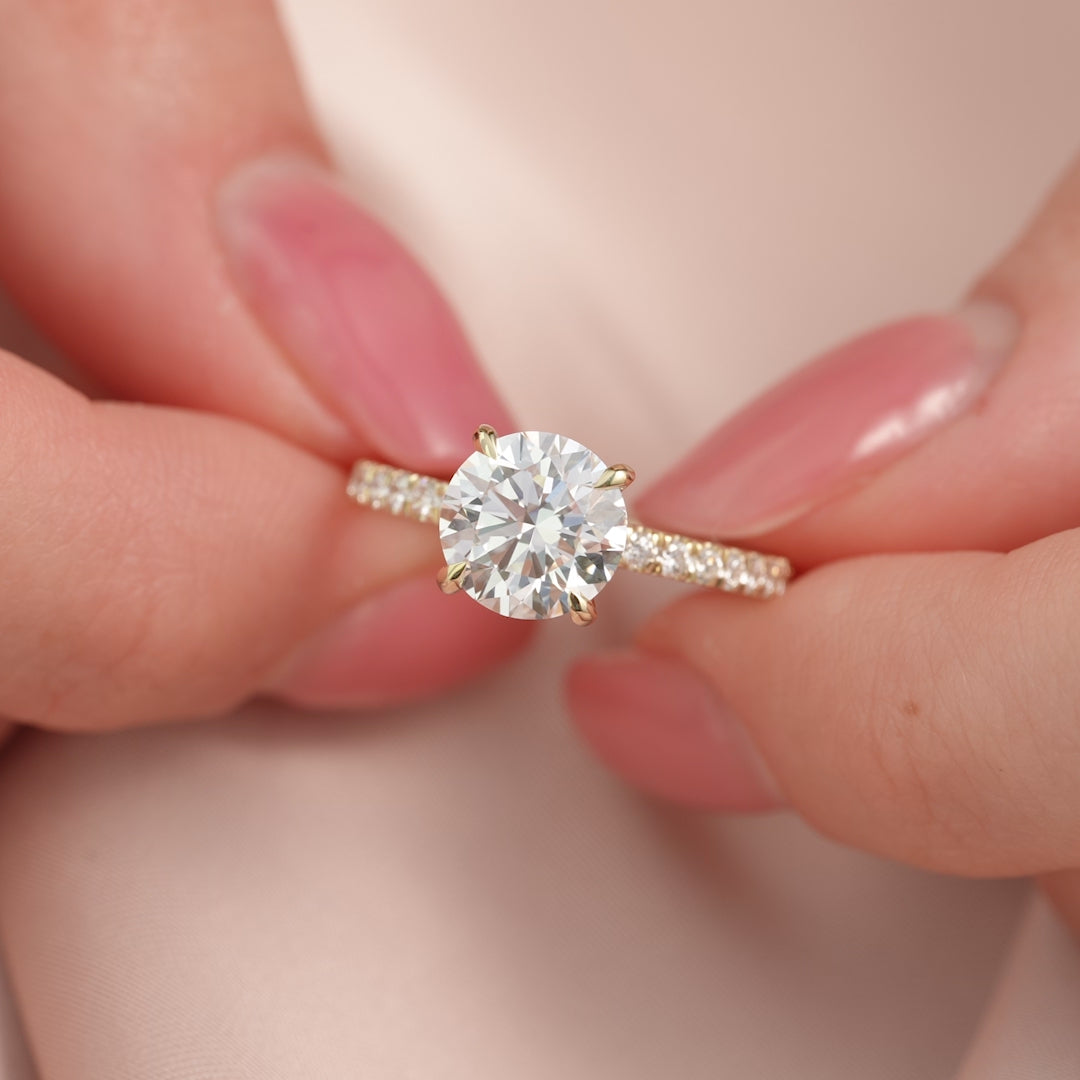 Eternal Spark 2.81 Carat VVS1 Lab-Grown Hidden Halo Pave Engagement Ring in 18K Yellow Gold Closeup View