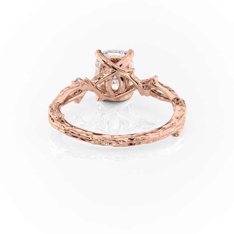 Eternal Weave 3.05 Carat VVS1 Lab-Grown Elongated Cushion Textured Three-Stone Engagement Ring in 18K Rose Gold Back View