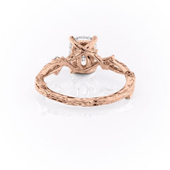 Eternal Weave 3.05 Carat VVS1 Lab-Grown Elongated Cushion Textured Three-Stone Engagement Ring in 18K Rose Gold Back View