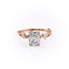 Eternal Weave 3.05 Carat VVS1 Lab-Grown Elongated Cushion Textured Three-Stone Engagement Ring in 18K Rose Gold Front View