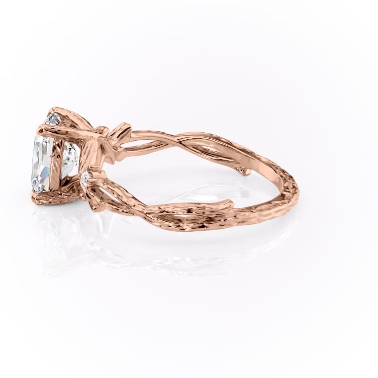 Eternal Weave 3.05 Carat VVS1 Lab-Grown Elongated Cushion Textured Three-Stone Engagement Ring in 18K Rose Gold Left View