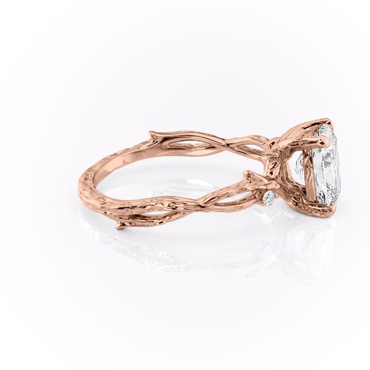 Eternal Weave 3.05 Carat VVS1 Lab-Grown Elongated Cushion Textured Three-Stone Engagement Ring in 18K Rose Gold Right View