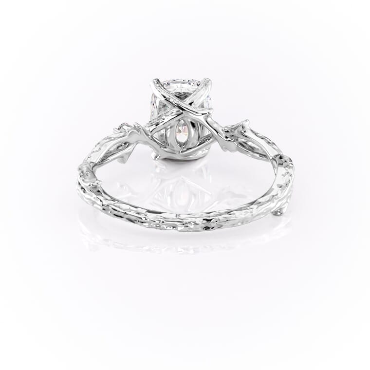 Eternal Weave 3.05 Carat VVS1 Lab-Grown Elongated Cushion Textured Three-Stone Engagement Ring in 18K White Gold Back View
