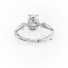 Eternal Weave 3.05 Carat VVS1 Lab-Grown Elongated Cushion Textured Three-Stone Engagement Ring in 18K White Gold Back View