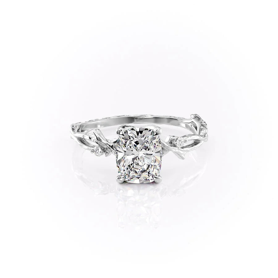 Eternal Weave 3.05 Carat VVS1 Lab-Grown Elongated Cushion Textured Three-Stone Engagement Ring in 18K White Gold Front View