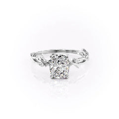 Eternal Weave 3.05 Carat VVS1 Lab-Grown Elongated Cushion Textured Three-Stone Engagement Ring in 18K White Gold Front View