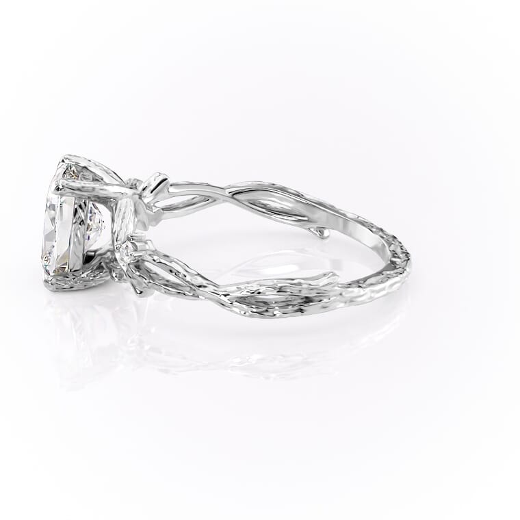 Eternal Weave 3.05 Carat VVS1 Lab-Grown Elongated Cushion Textured Three-Stone Engagement Ring in 18K White Gold Left View