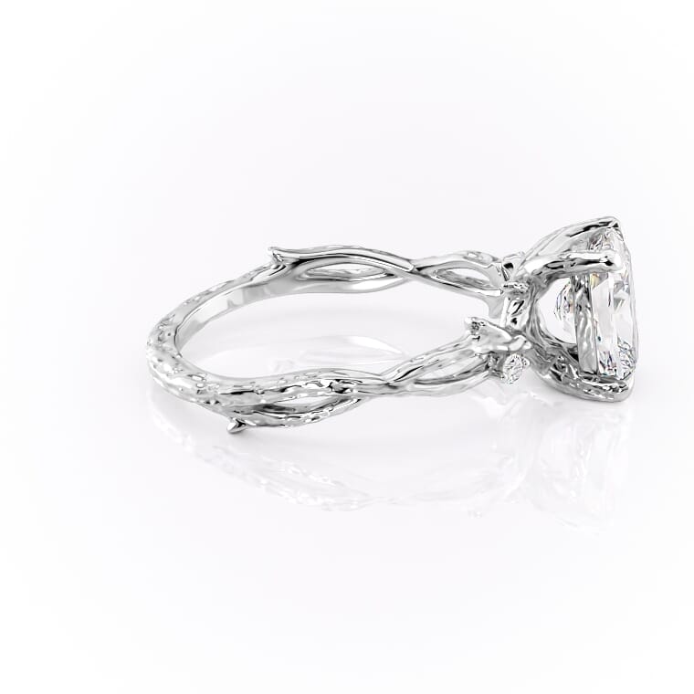 Eternal Weave 3.05 Carat VVS1 Lab-Grown Elongated Cushion Textured Three-Stone Engagement Ring in 18K White Gold Right View
