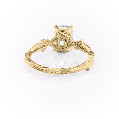 Eternal Weave 3.05 Carat VVS1 Lab-Grown Elongated Cushion Textured Three-Stone Engagement Ring in 18K Yellow Gold Back View