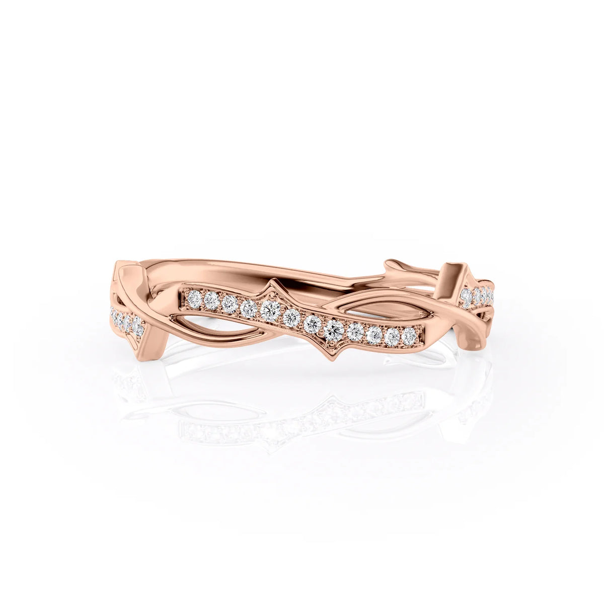 Ethereal Twist VVS1 Lab-Grown Diamond Vintage Wedding Ring in 18K Rose Gold Front View