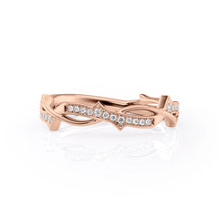 Ethereal Twist VVS1 Lab-Grown Diamond Vintage Wedding Ring in 18K Rose Gold Front View