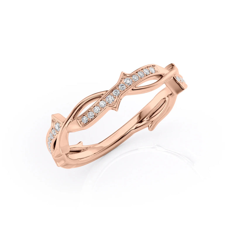 Ethereal Twist VVS1 Lab-Grown Diamond Vintage Wedding Ring in 18K Rose Gold Standing View