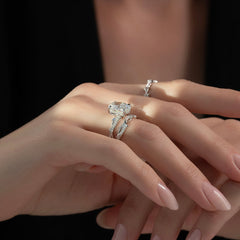 Ethereal Twist VVS1 Lab-Grown Diamond Vintage Wedding Ring in 18K White Gold Closeup Finger View1