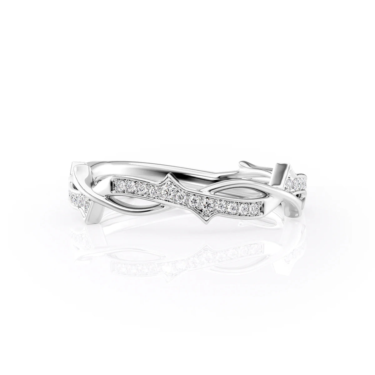 Ethereal Twist VVS1 Lab-Grown Diamond Vintage Wedding Ring in 18K White Gold Front