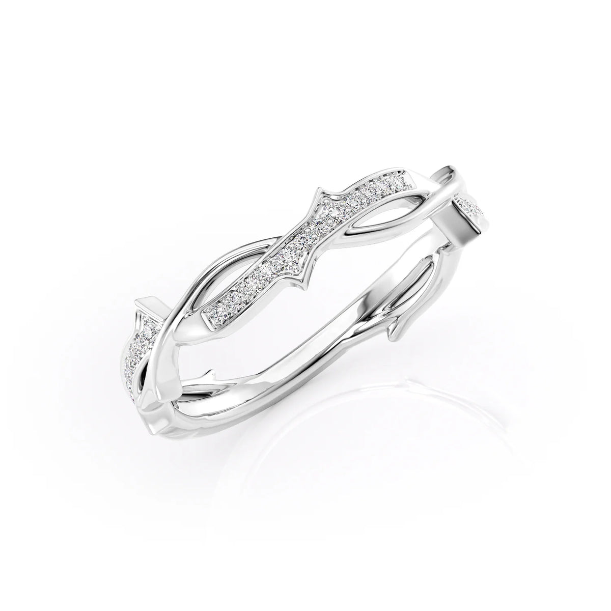 Ethereal Twist VVS1 Lab-Grown Diamond Vintage Wedding Ring in 18K White Gold Standing View