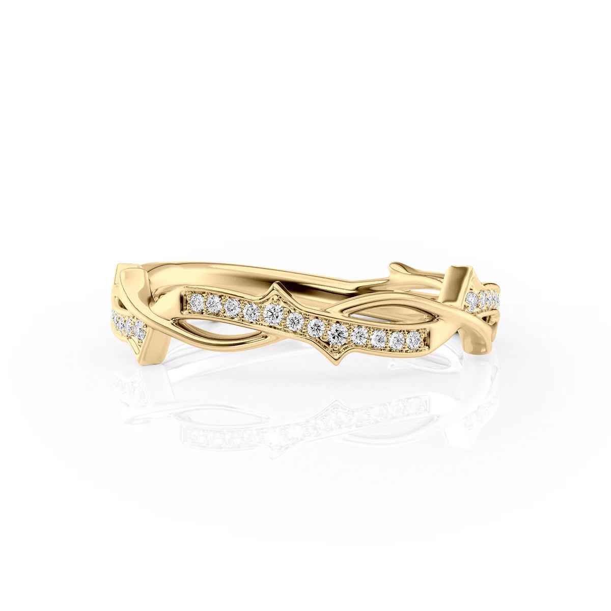 Ethereal Twist VVS1 Lab-Grown Diamond Vintage Wedding Ring in 18K Yellow Gold Front View