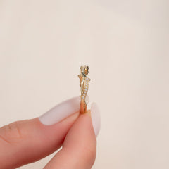 Ethereal Twist VVS1 Lab-Grown Diamond Vintage Wedding Ring in 18K Yellow Gold Standing Hand View