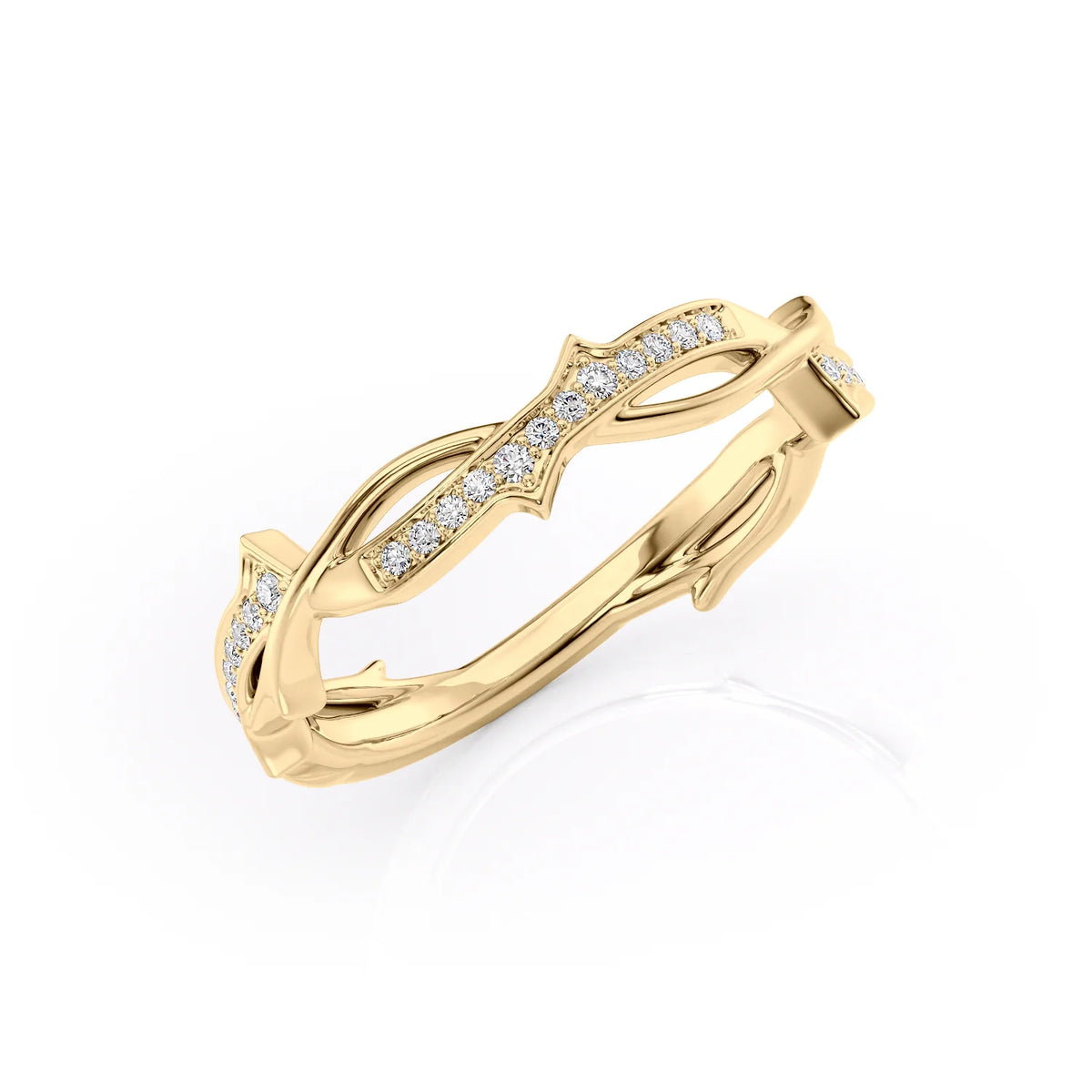 Ethereal Twist VVS1 Lab-Grown Diamond Vintage Wedding Ring in 18K Yellow Gold Standing View