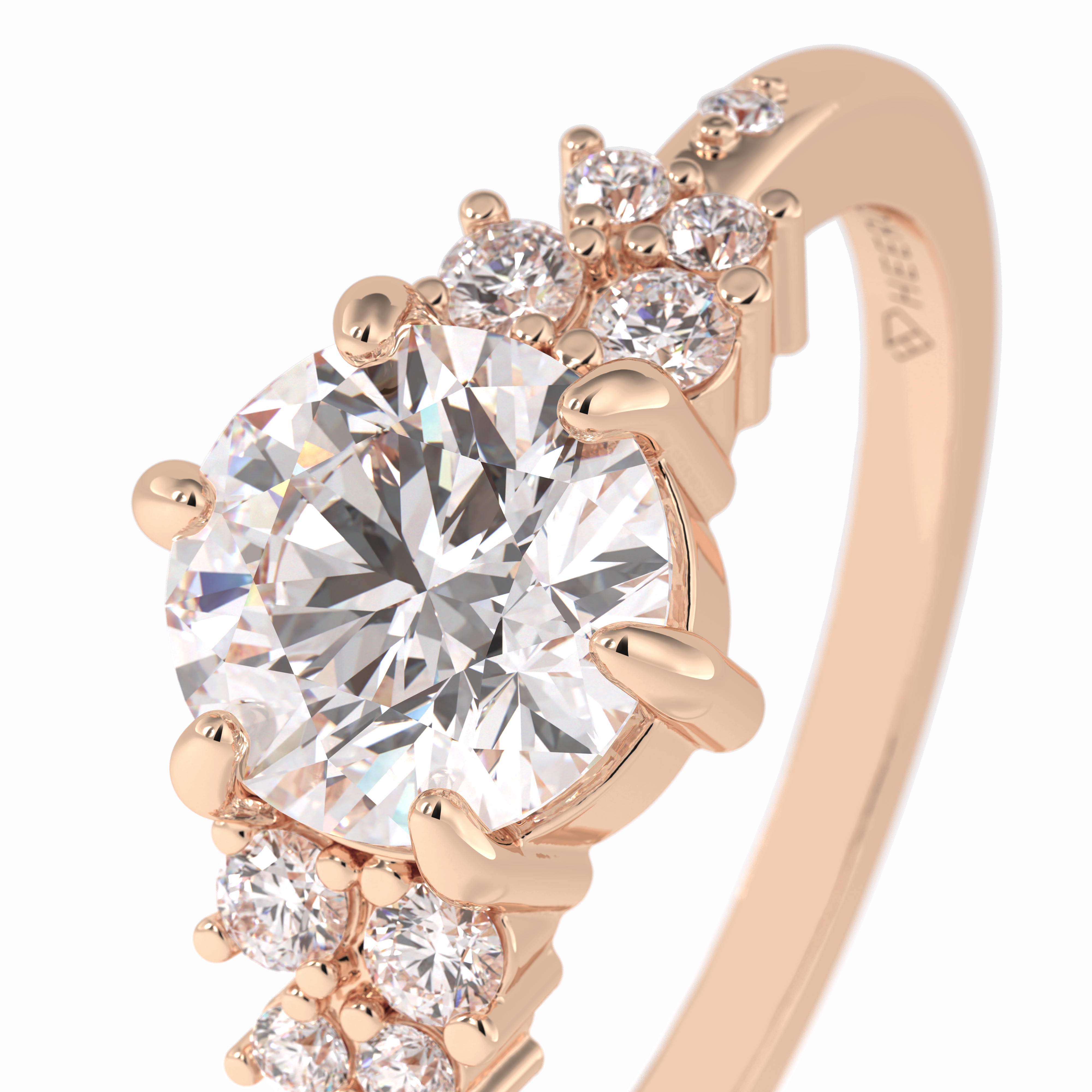 Floral Brilliance 1.29 Carat Round VS1 Lab-Grown Pave Engagement Ring in 18K Rose Gold 