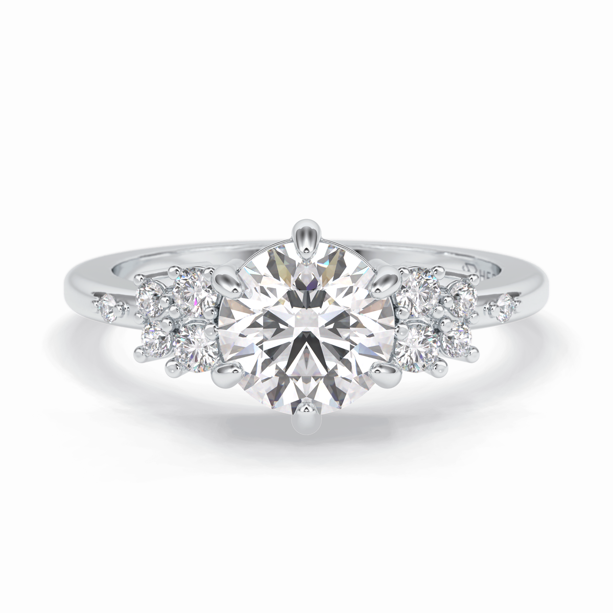 Floral Brilliance 1.29 Carat Round VS1 Lab-Grown Pave Engagement Ring in 18K White Gold