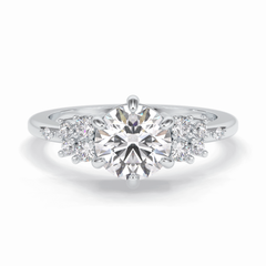 Floral Brilliance 1.29 Carat Round VS1 Lab-Grown Pave Engagement Ring in 18K White Gold