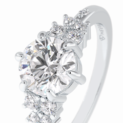 Floral Brilliance 1.29 Carat Round VS1 Lab-Grown Pave Engagement Ring in 18K White Gold 