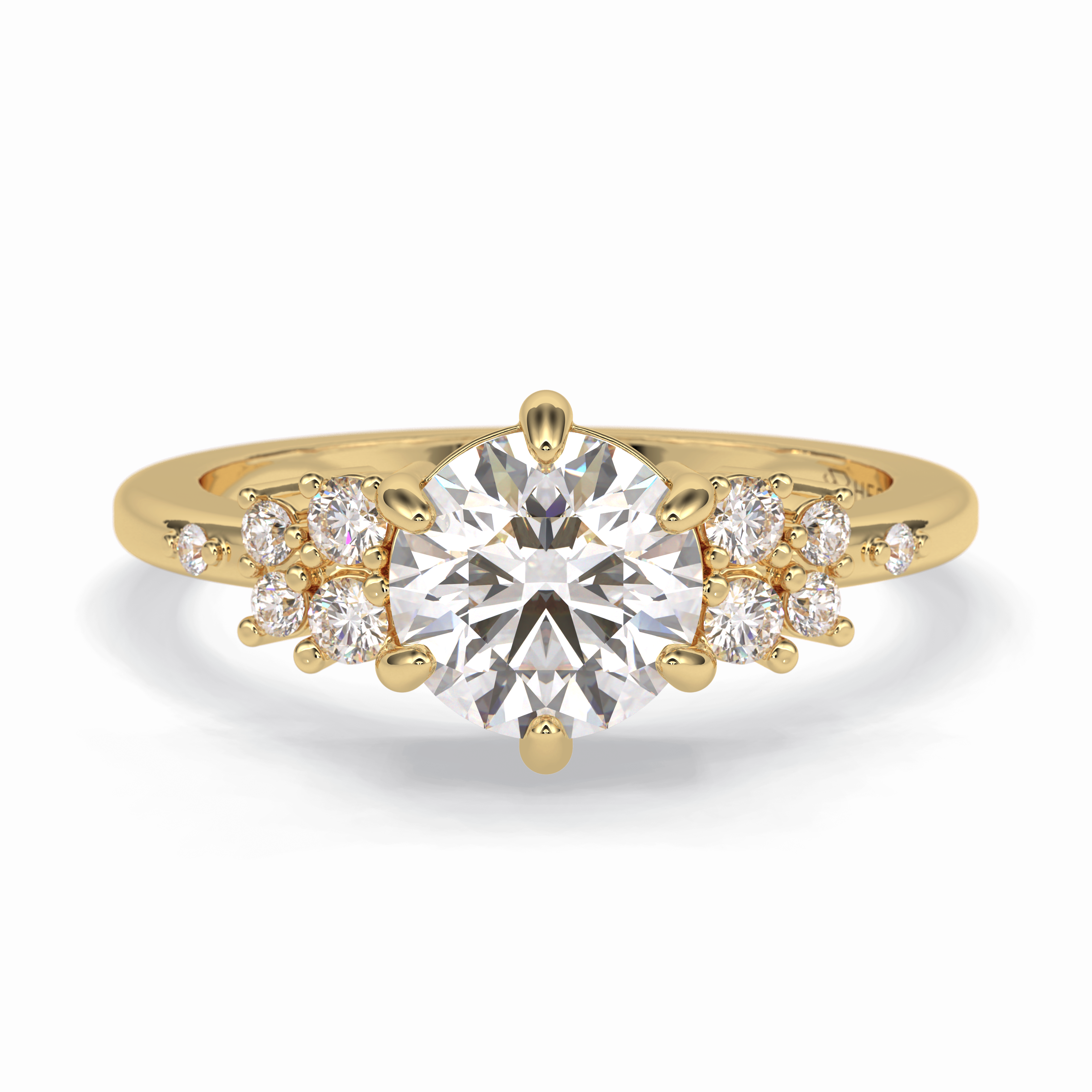 Floral Brilliance 1.29 Carat Round VS1 Lab-Grown Pave Engagement Ring in 18K Yellow Gold 