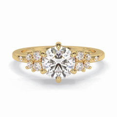 Floral Brilliance 1.29 Carat Round VS1 Lab-Grown Pave Engagement Ring in 18K Yellow Gold 