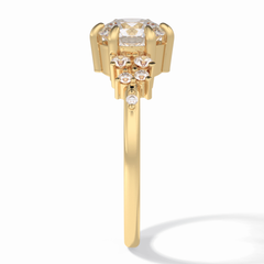 Floral Brilliance 1.29 Carat Round VS1 Lab-Grown Pave Engagement Ring in 18K Yellow Gold 