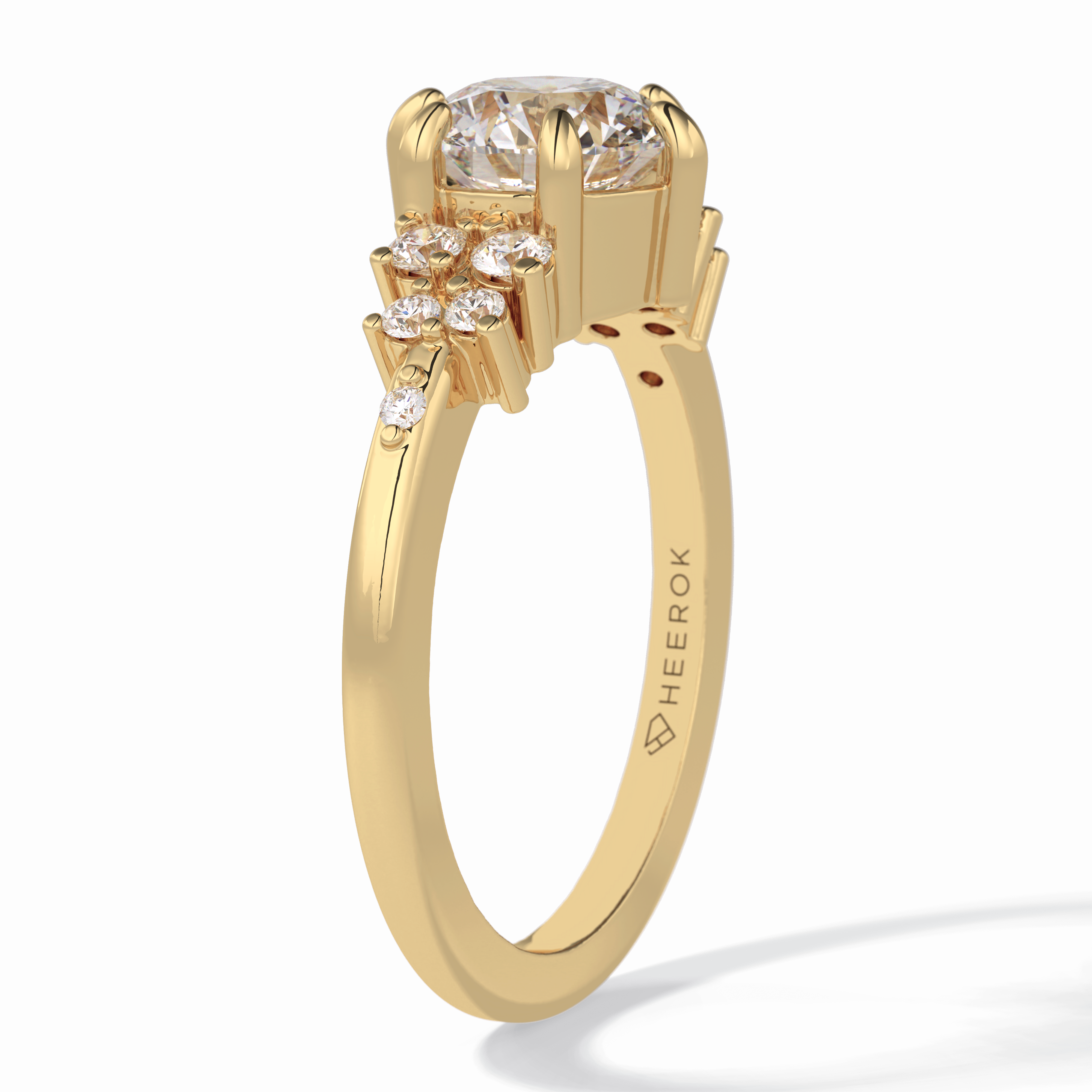 Floral Brilliance 1.29 Carat Round VS1 Lab-Grown Pave Engagement Ring in 18K Yellow Gold 