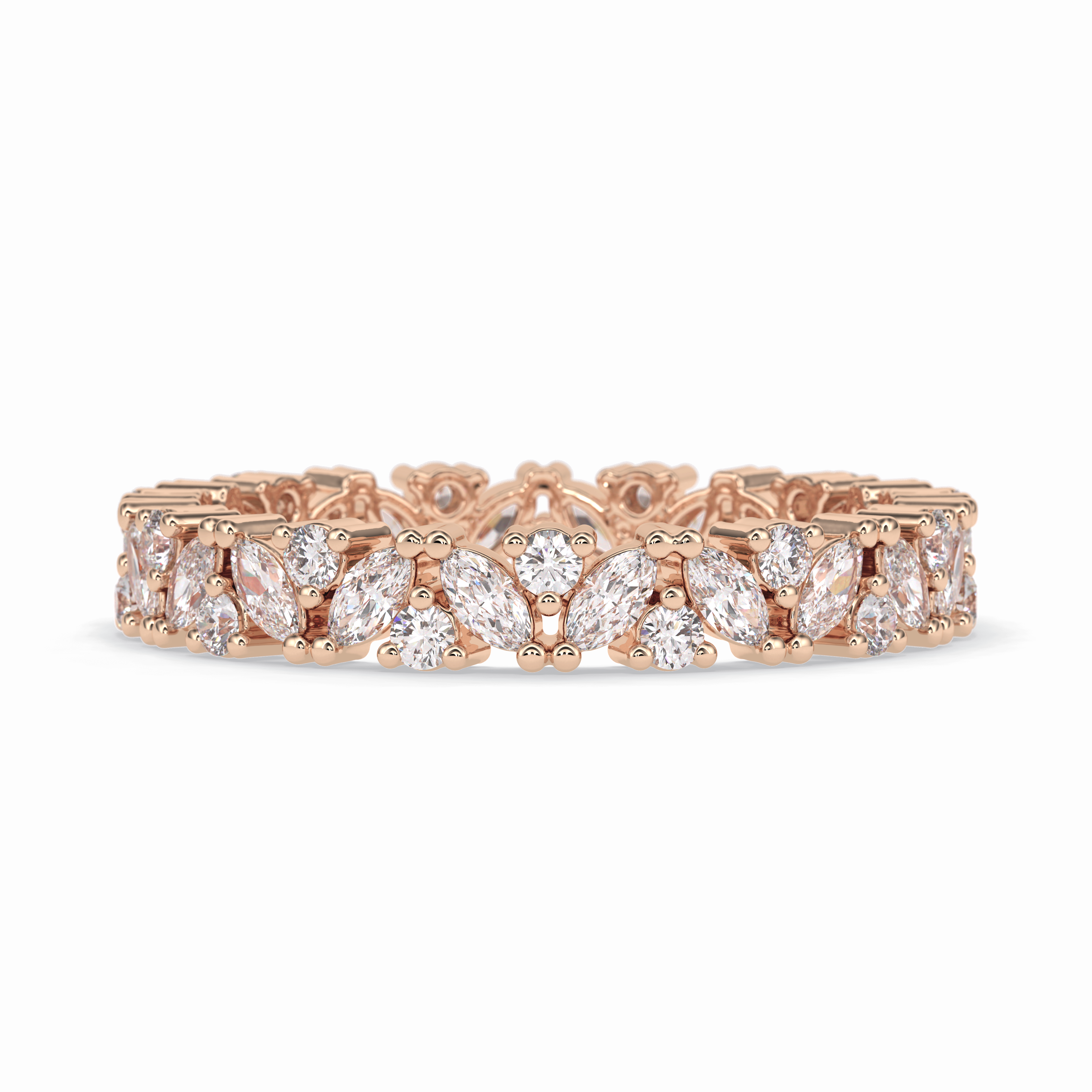 Floral Tiara 0.49 Carat Marquise VVS1 Lab-Grown Eternity Wedding Band in 18K Rose Gold  