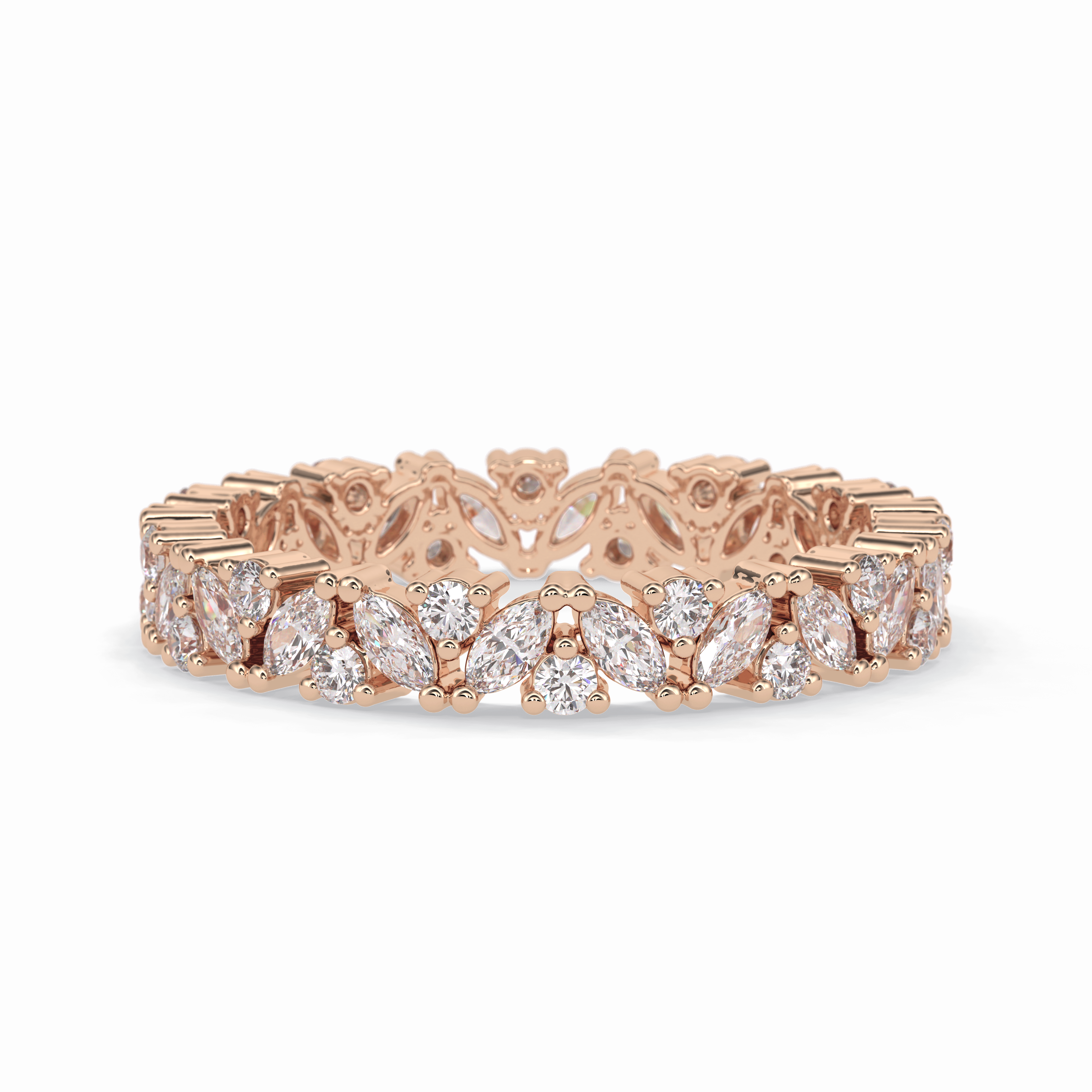 Floral Tiara 0.49 Carat Marquise VVS1 Lab-Grown Eternity Wedding Band in 18K Rose Gold  