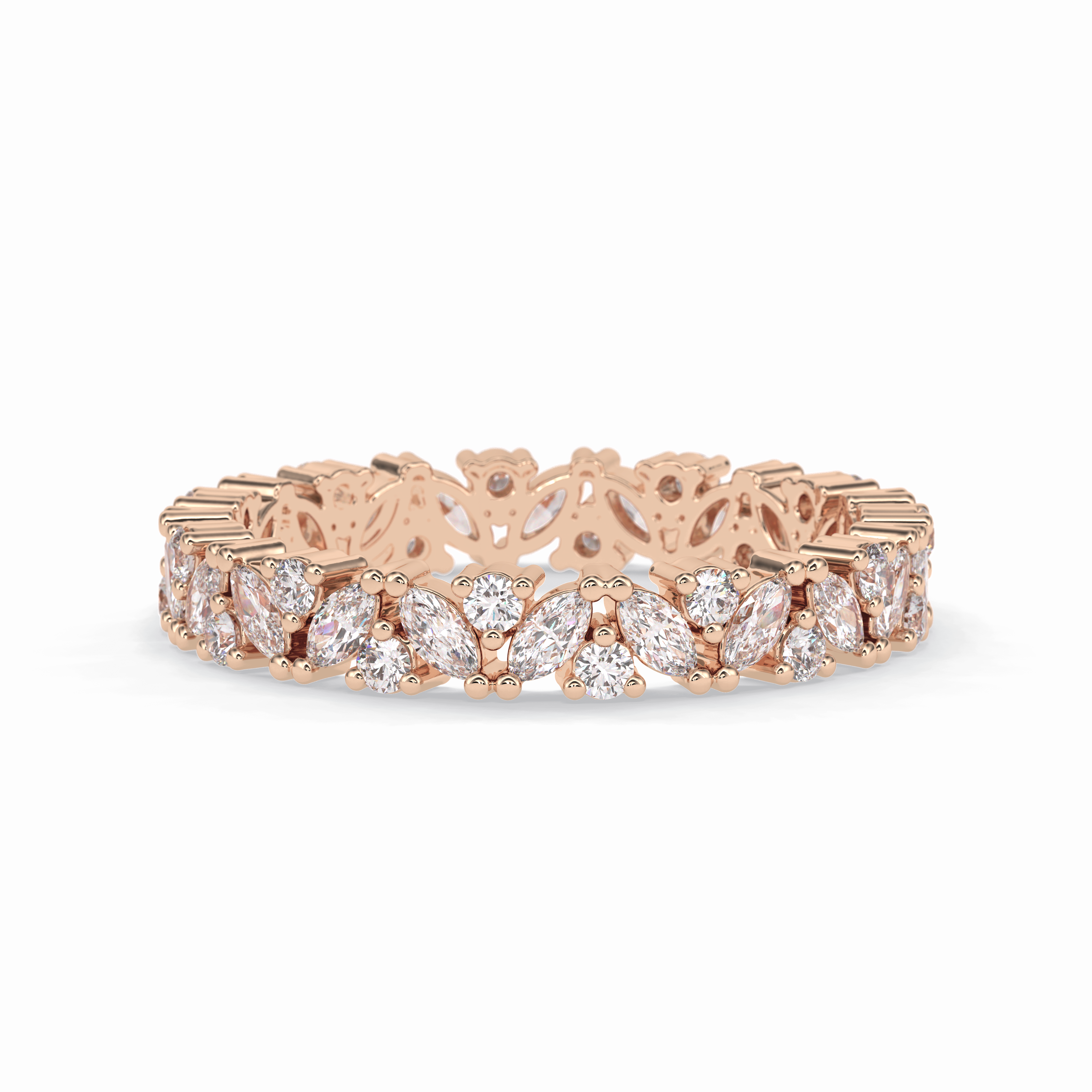 Floral Tiara 0.49 Carat Marquise VVS1 Lab-Grown Eternity Wedding Band in 18K Rose Gold  
