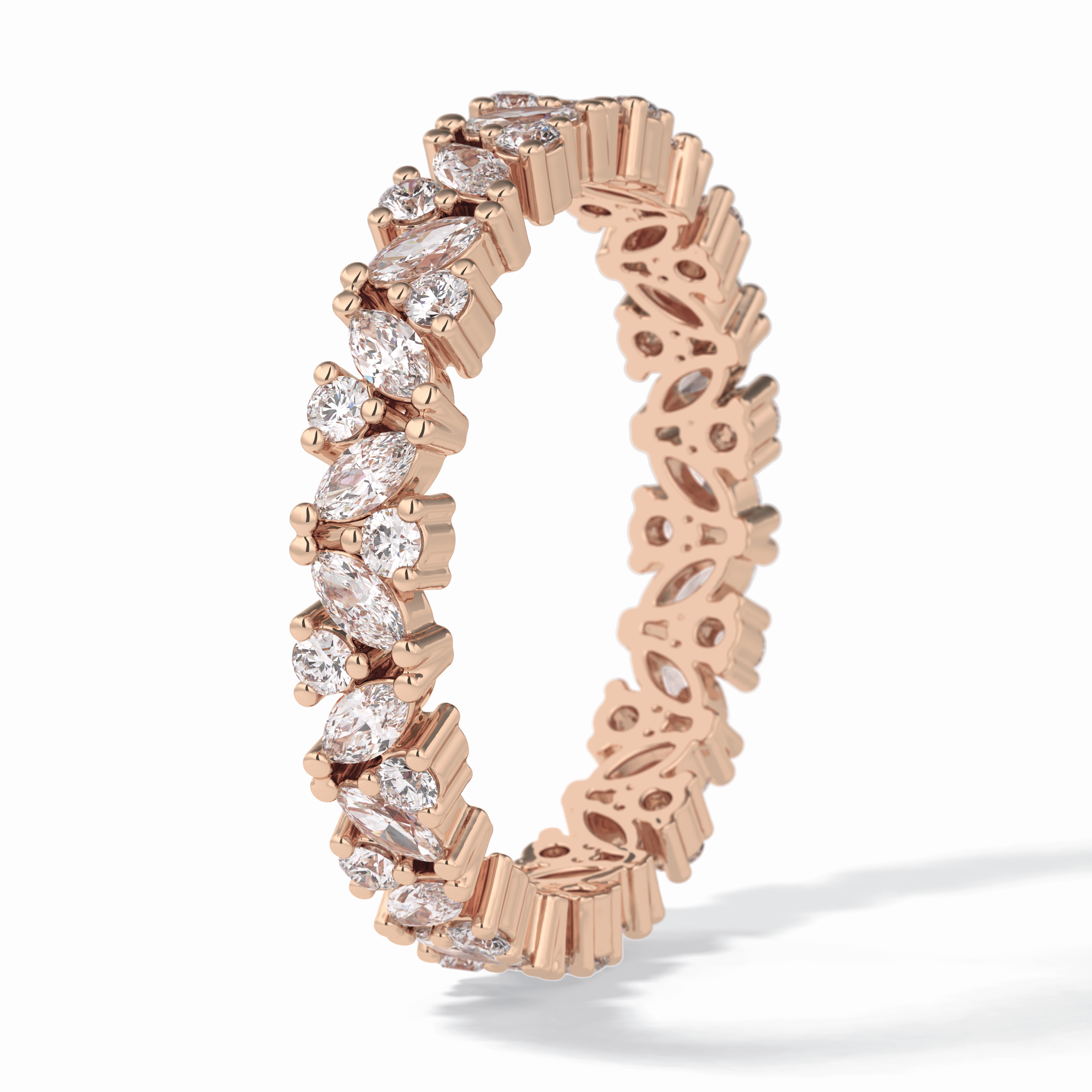 Floral Tiara 0.49 Carat Marquise VVS1 Lab-Grown Eternity Wedding Band in 18K Rose Gold  
