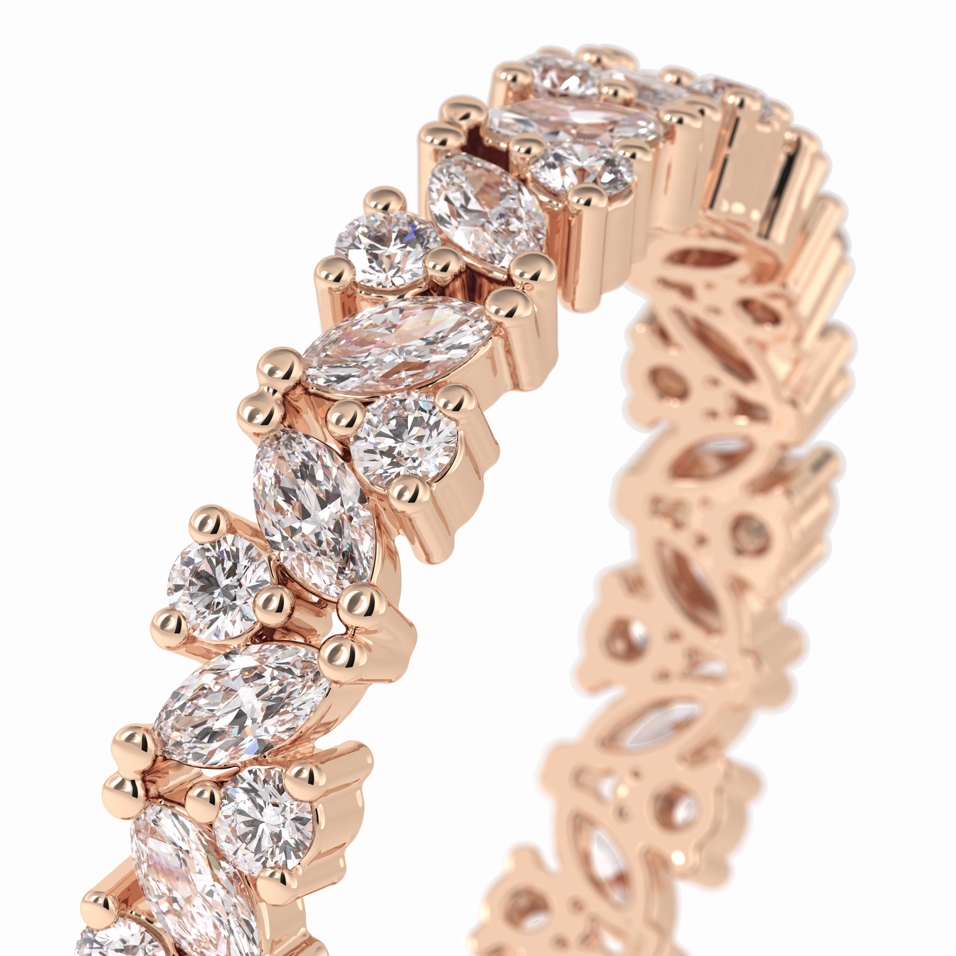 Floral Tiara 0.49 Carat Marquise VVS1 Lab-Grown Eternity Wedding Band in 18K Rose Gold  