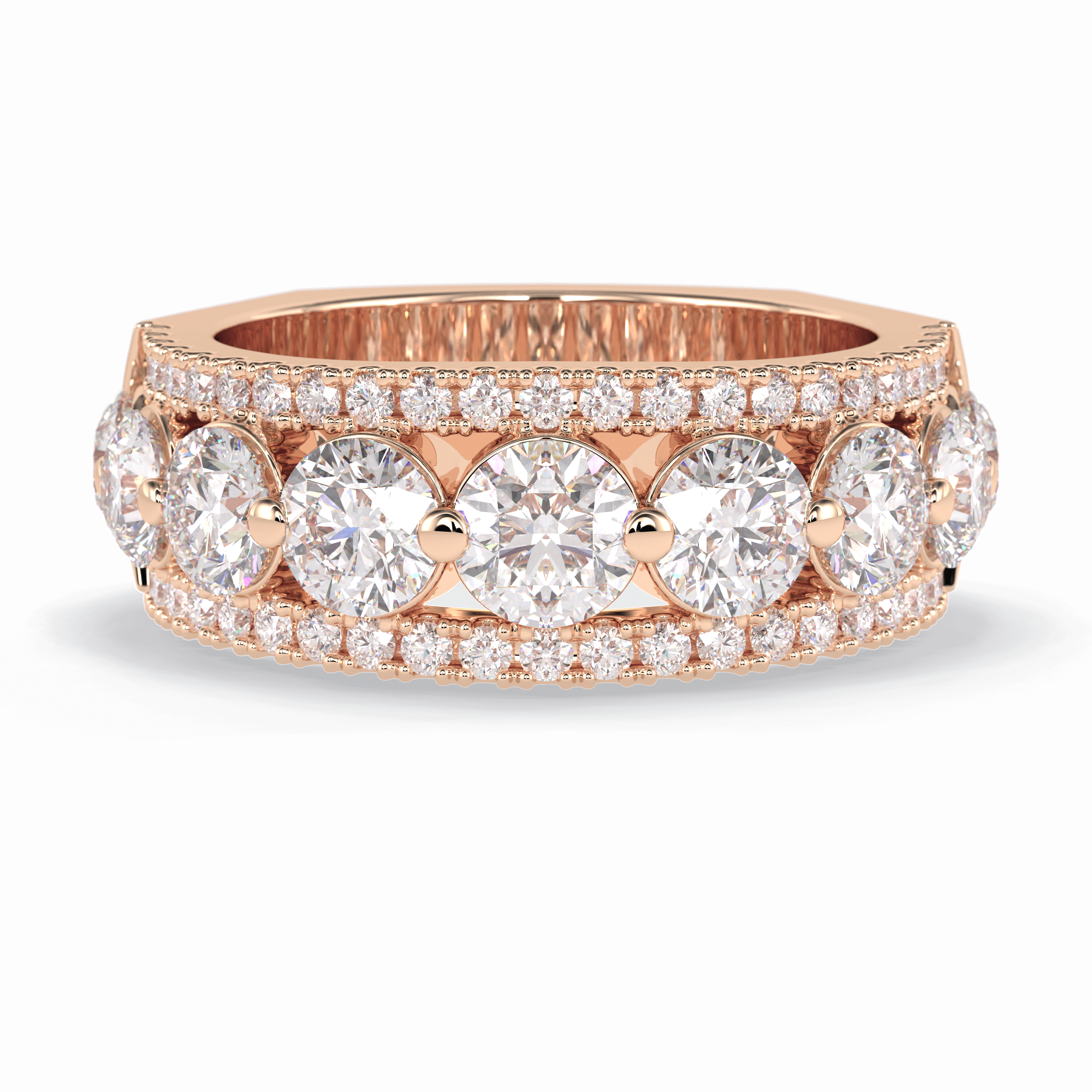 Gala Orbit 2.67 Carat Round VVS1 Half Eternity Lab-Grown Wedding Band in 18K Rose Gold  