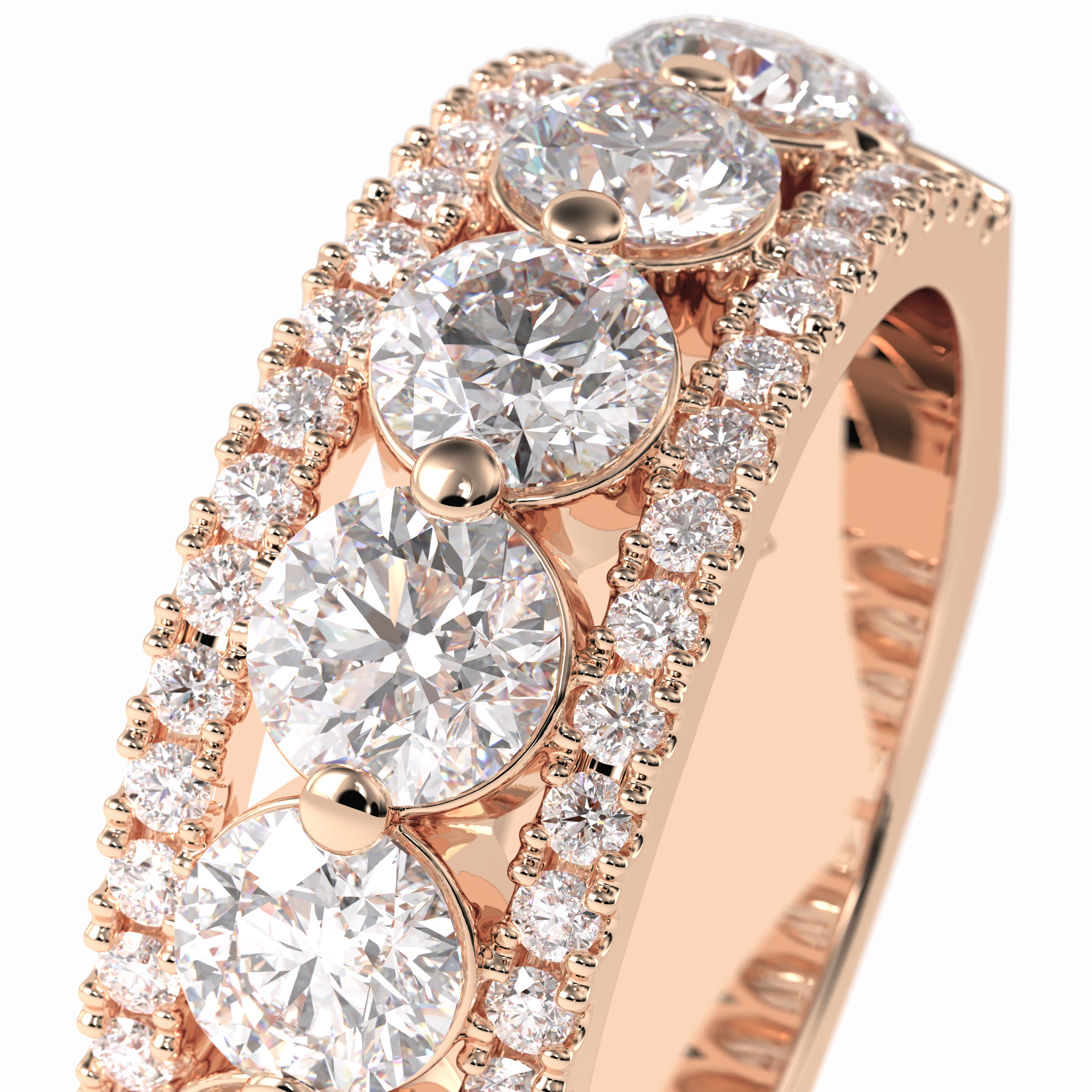 Gala Orbit 2.67 Carat Round VVS1 Half Eternity Lab-Grown Wedding Band in 18K Rose Gold