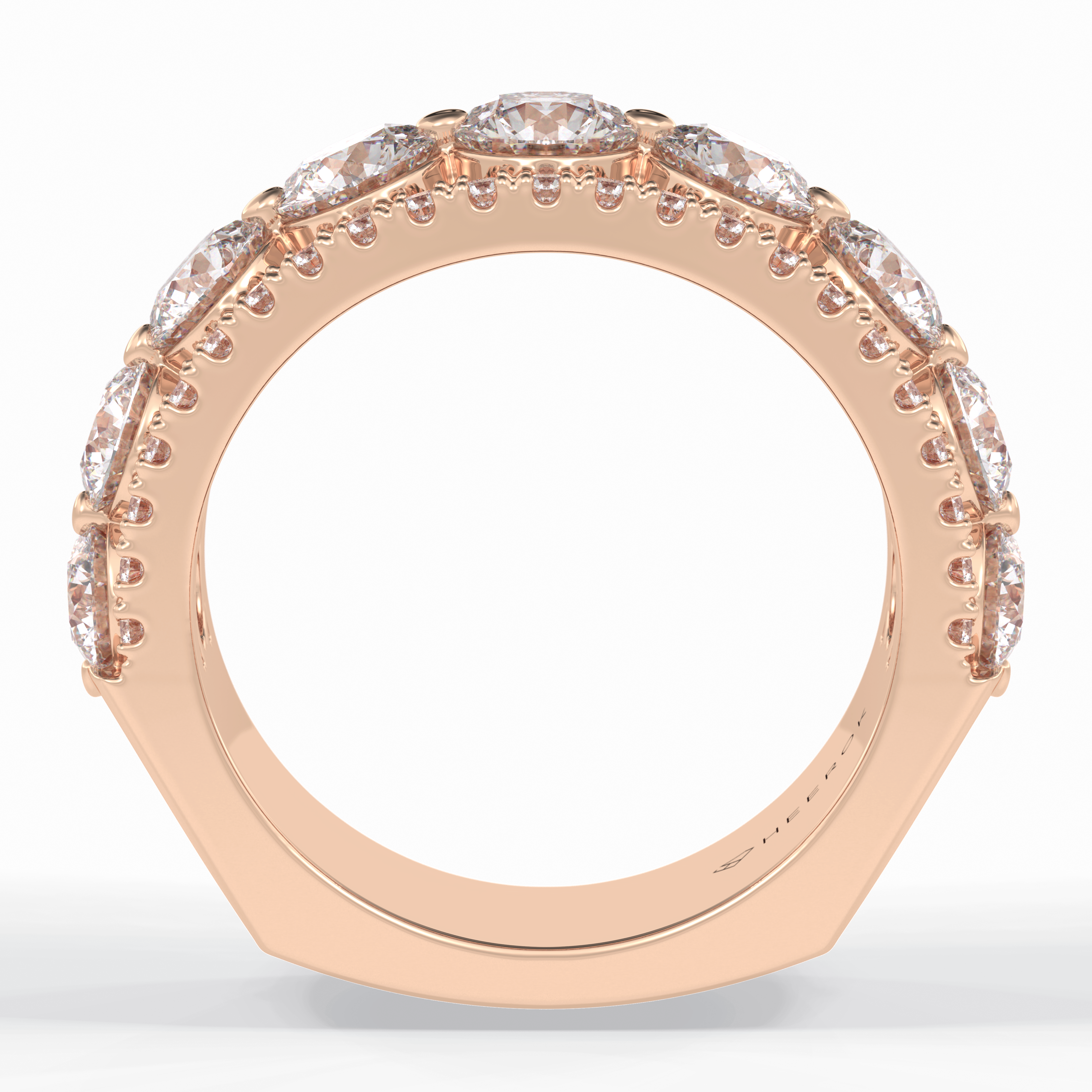 Gala Orbit 2.67 Carat Round VVS1 Half Eternity Lab-Grown Wedding Band in 18K Rose Gold