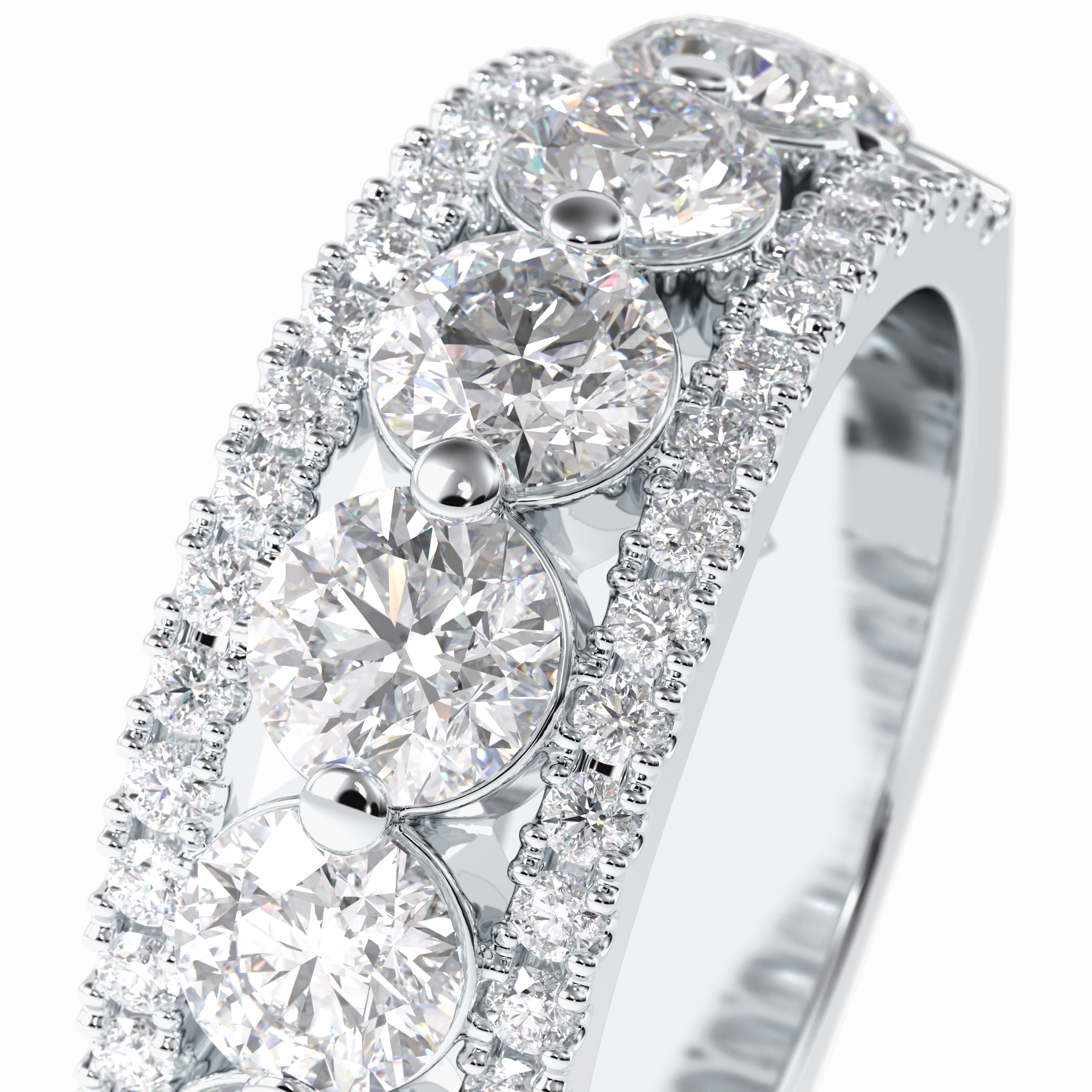 Gala Orbit 2.67 Carat Round VVS1 Half Eternity Lab-Grown Wedding Band in 18K White Gold