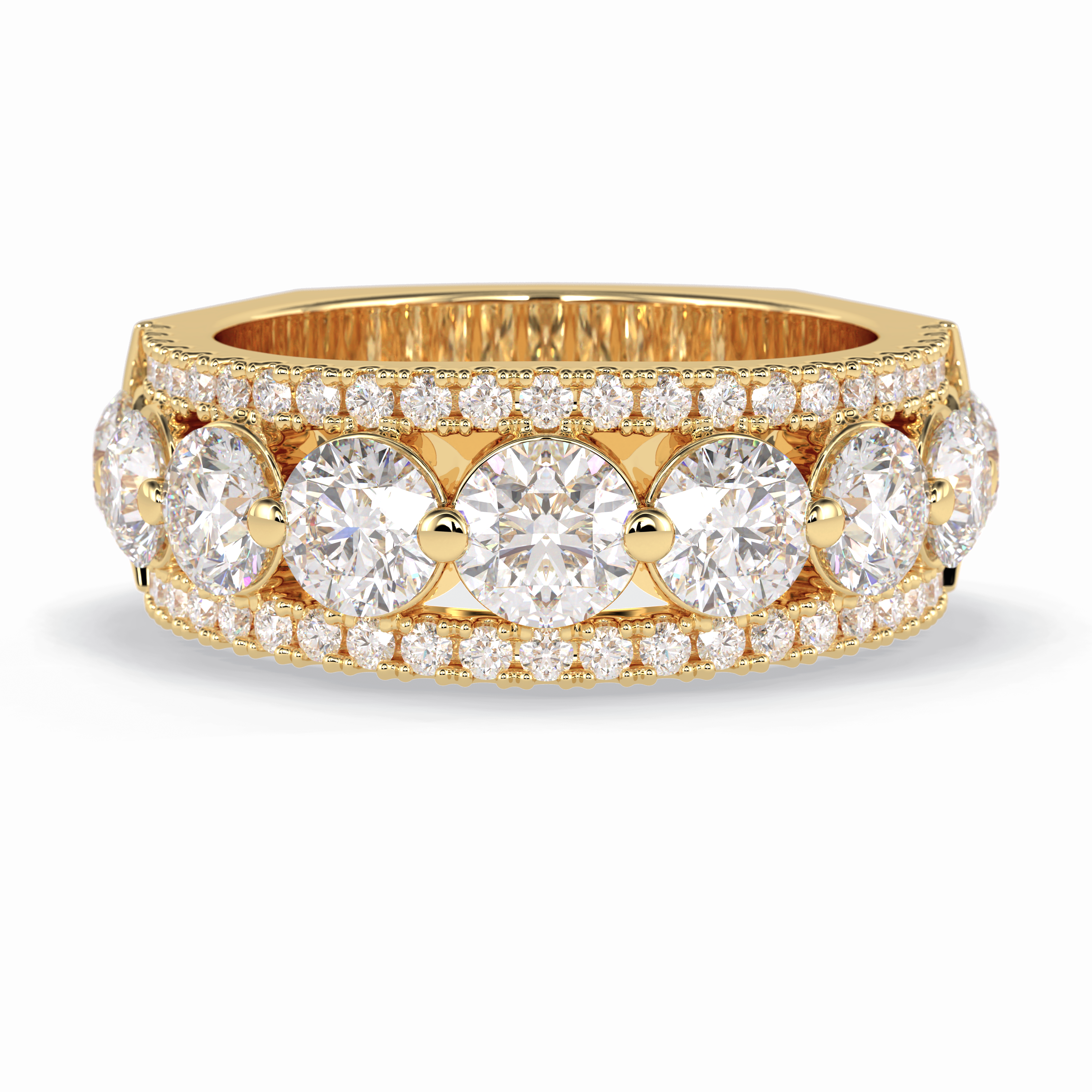 Gala Orbit 2.67 Carat Round VVS1 Half Eternity Lab-Grown Wedding Band in 18K Yellow Gold  