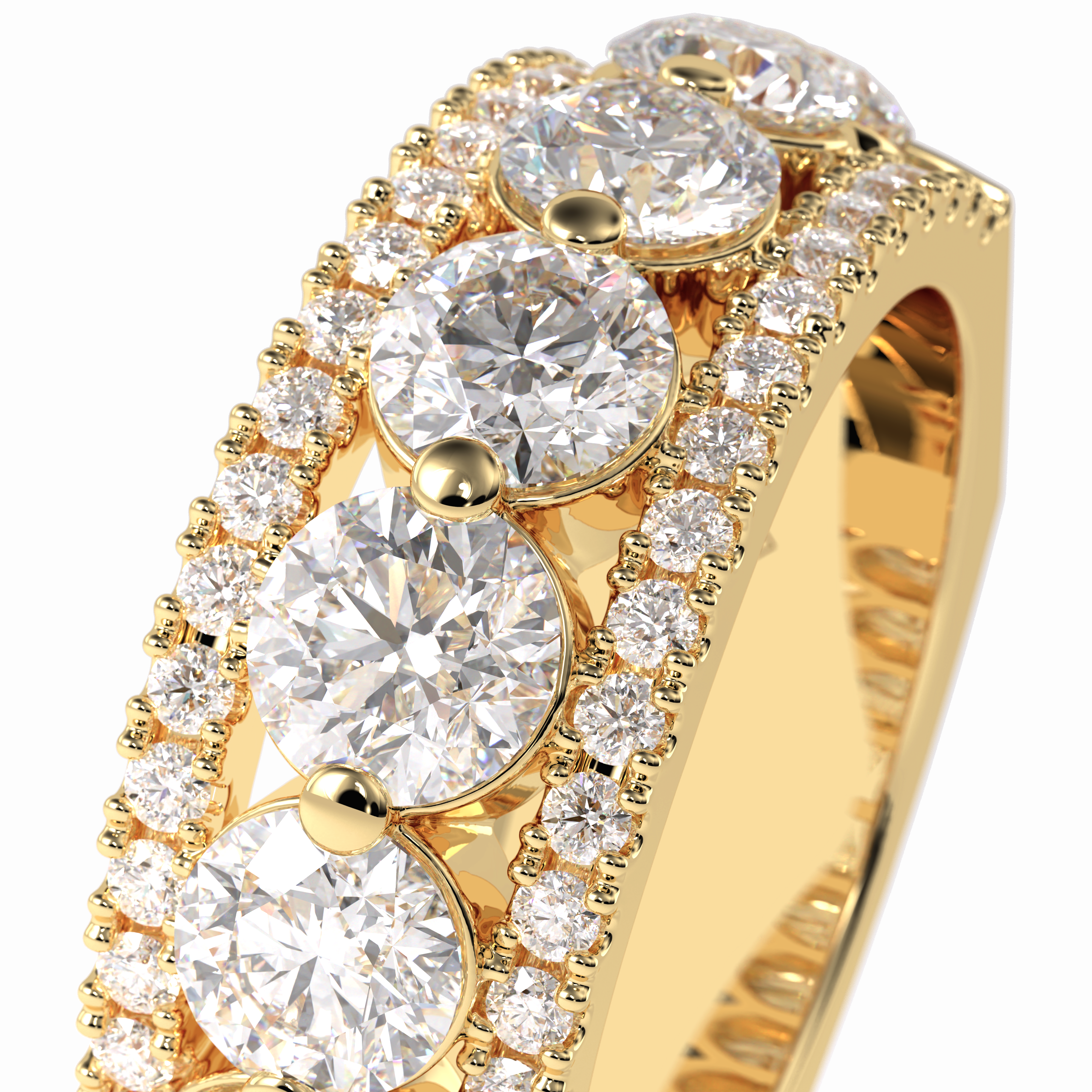 Gala Orbit 2.67 Carat Round VVS1 Half Eternity Lab-Grown Wedding Band in 18K Yellow Gold
